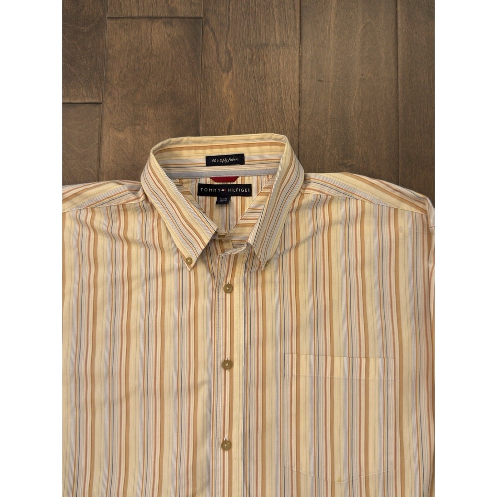 Vtg Tommy Hilfiger Shirt Mens Size XL Beige Striped Button Up 90s Long Sleeve - Picture 3 of 8